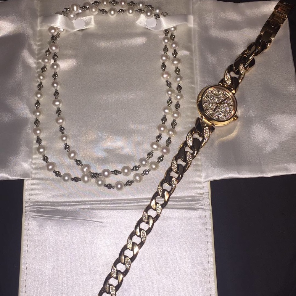 Michael Kors Cuban link& white gold pearl necklace - Picture 2 of 2